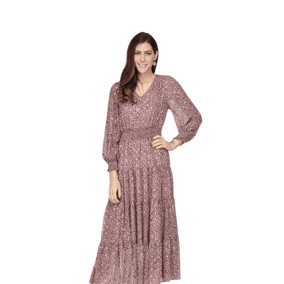 Joy Joy animal print midi dress. Retails for $232. Size large. Gorgeous. - Picture 1 of 7